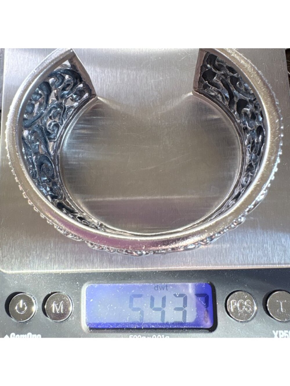 Openwork Scroll Design Sterling Silver 925 Beaded Border Cuff Bracelet 7.5" Fit - Picture 10 of 10